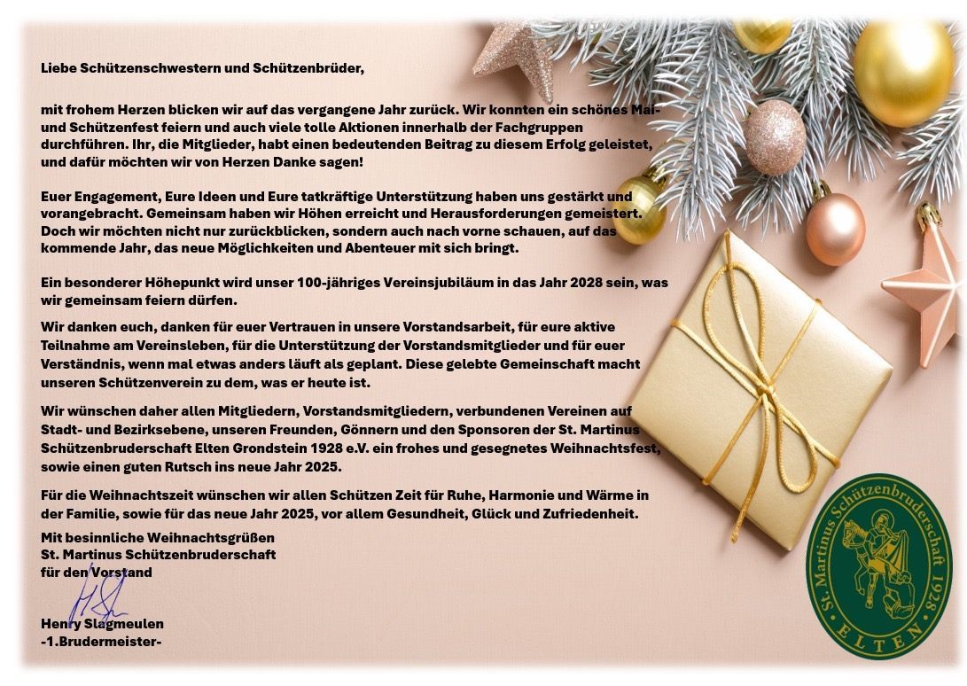 Weihnachtsgrüße Schützen 2024 neu